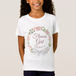 Camiseta Color de agua rosa Flor flor de flor de flor flora<br><div class="desc">Esta linda camiseta está diseñada como un regalo o un favor para su boda chica de flores. El diseño presenta una corona de flores y rosas de acuarela pintados a mano en tonos rosa y malva con texto de escritura que dice "Niña flor" y un lugar para su nombre. Perfecta...</div>