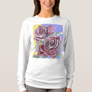 Camiseta Color de agua rosa rojo flores Rosas florales pint