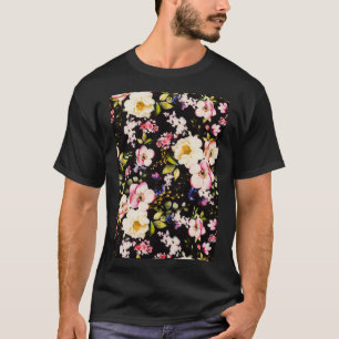 Camiseta Color de agua rosa Rozas amarillas fondo negro