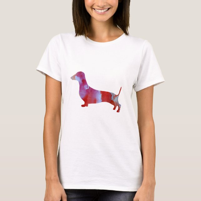 Camiseta Color de agua rosada de los dachshund, (Anverso)