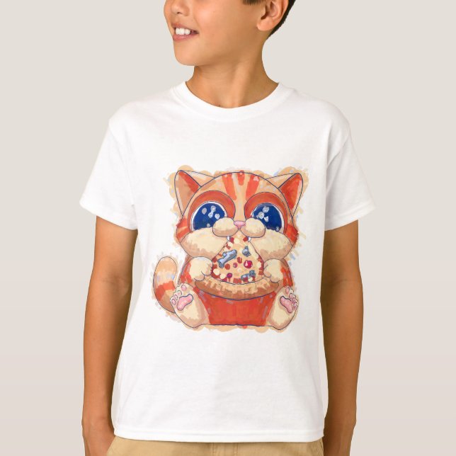 Camiseta Color de la pizza de consumo de gato (Anverso)