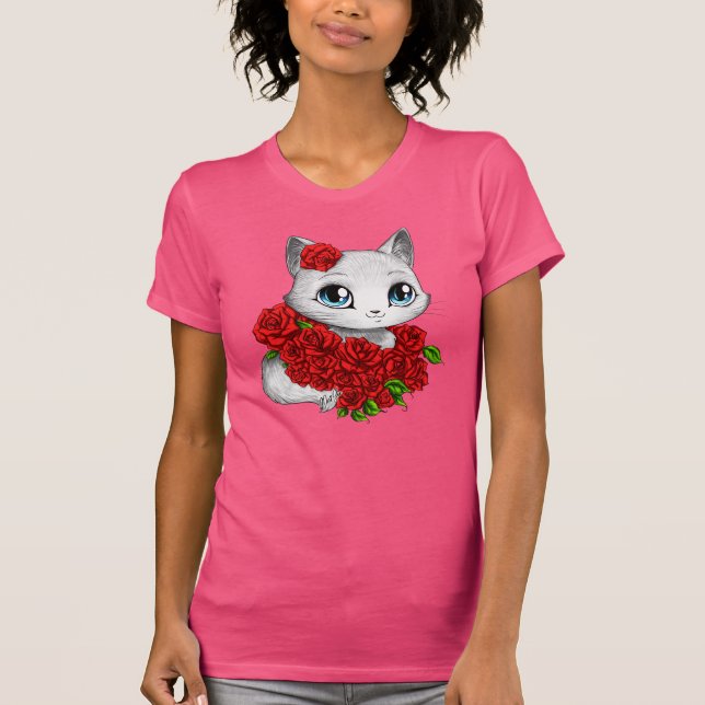 Camiseta color de rosa romántica del ajustado del (Anverso)