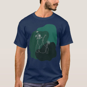 Camiseta Color del dibujo de la línea de la alfarería flora