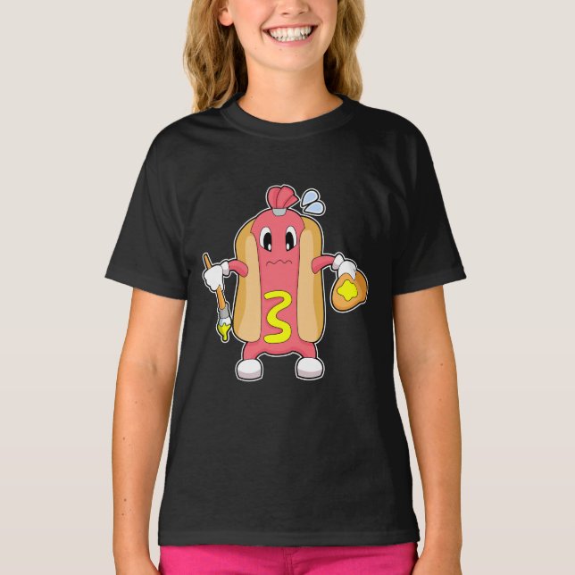Camiseta Color del pincel de pintura de Hotdog (Anverso)