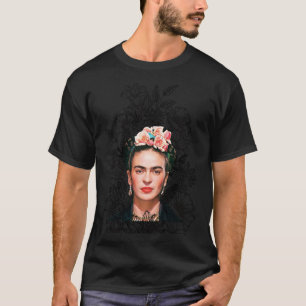 Camiseta Color del retrato de Frida Kahlo, flor blanca y ne