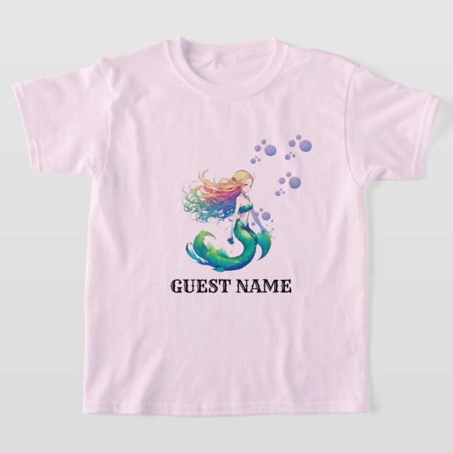 Camiseta Color rosa Mermaid Nacimiento de cumpleaños Nombre (Distribución)