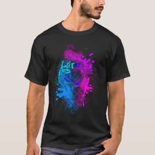 Camiseta Color Splash Gran Gato Tigre Blanco Mujer Hombre