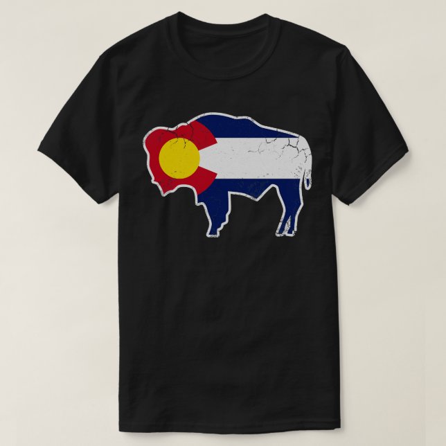 Camiseta Colorado Flag Buffalo Bison Art (Diseño del anverso)