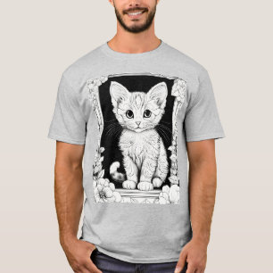Camiseta Colorante juguetón de la página de color gatito de
