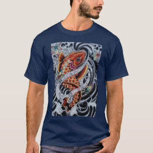Camiseta coloreada de la mirada del tatuaje de KOI