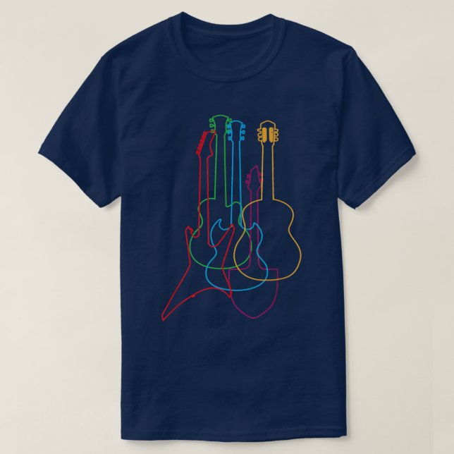 Camiseta Colored Guitars Electric Acoustic Classical Premiu (Diseño del anverso)