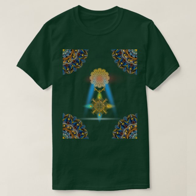 Camiseta Colores cálidos Mandala arcoíris dorado (Diseño del anverso)