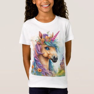 Camiseta Colores de agua de unicornio con Castillo y Flores