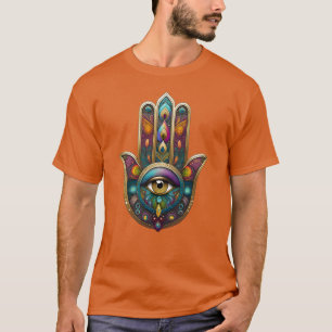 Camiseta Colores de Pavo Real Hamsa con Tercer Ojo de Oro