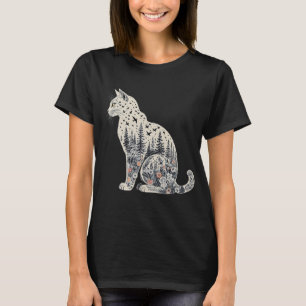 Camiseta Colores de silueta de gato Floral Boho Flor silves