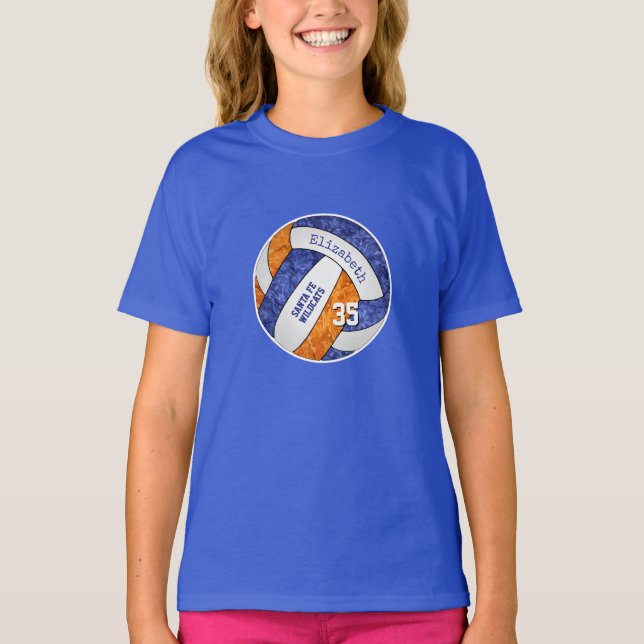 Camiseta colores del equipo de voleibol chicas naranjas azu (Anverso)