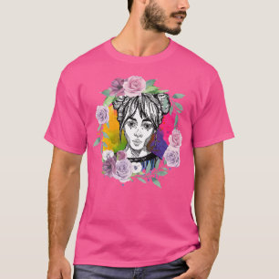Camiseta Colorful Anime Girl with Roses  (2)