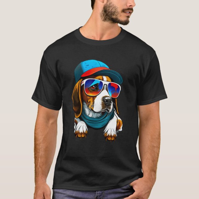 Camiseta Colorful Beagle wearing sunglasses and cap (Anverso)