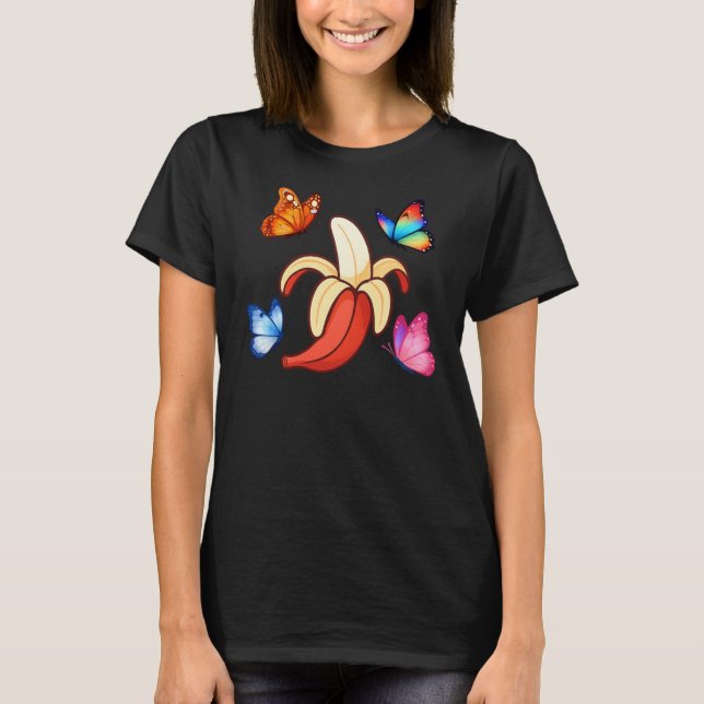 Camiseta Colorful Butterfly and Banana Pop Art Illustration (Anverso)