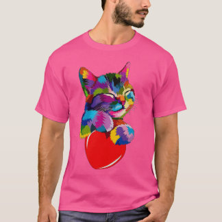 Camiseta Colorful Cat Hugging Heart 