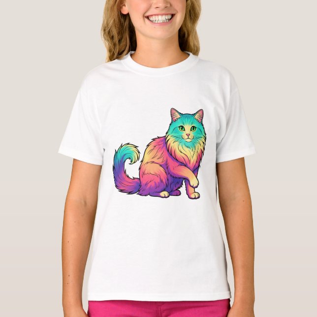 Camiseta Colorful cat Long Hair cat Lover (Anverso)