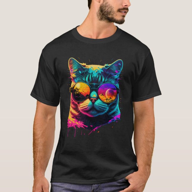 Camiseta Colorful cat wearing glasses graphic (Anverso)