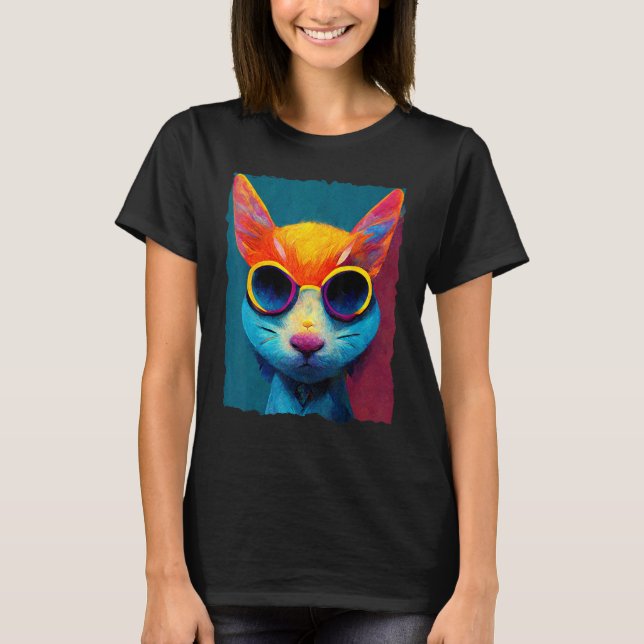 Camiseta Colorful Cat With Glasses (Anverso)