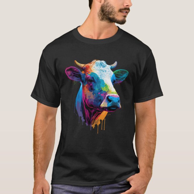 Camiseta Colorful Cow Painting  Farmer or Fam Animal (Anverso)