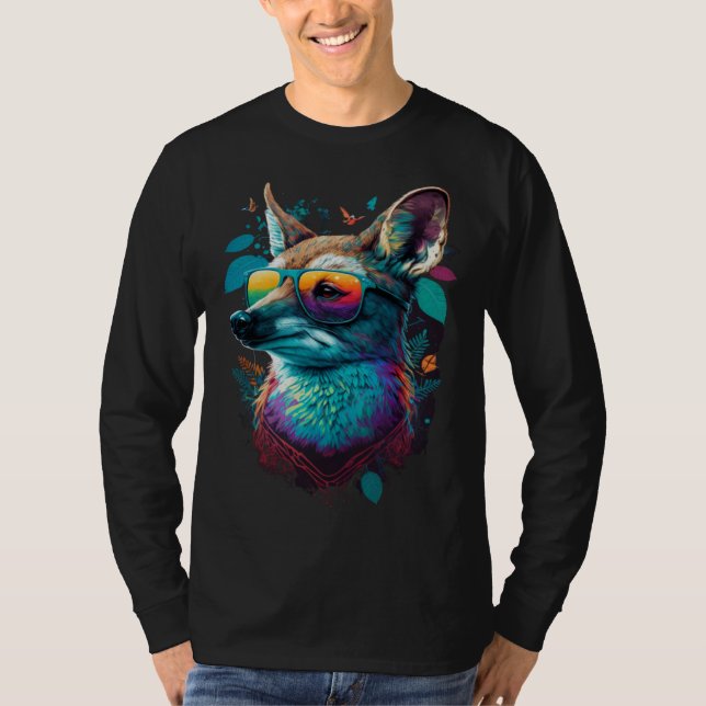 Camiseta Colorful Cute Fox with Sunglasses Animal (Anverso)