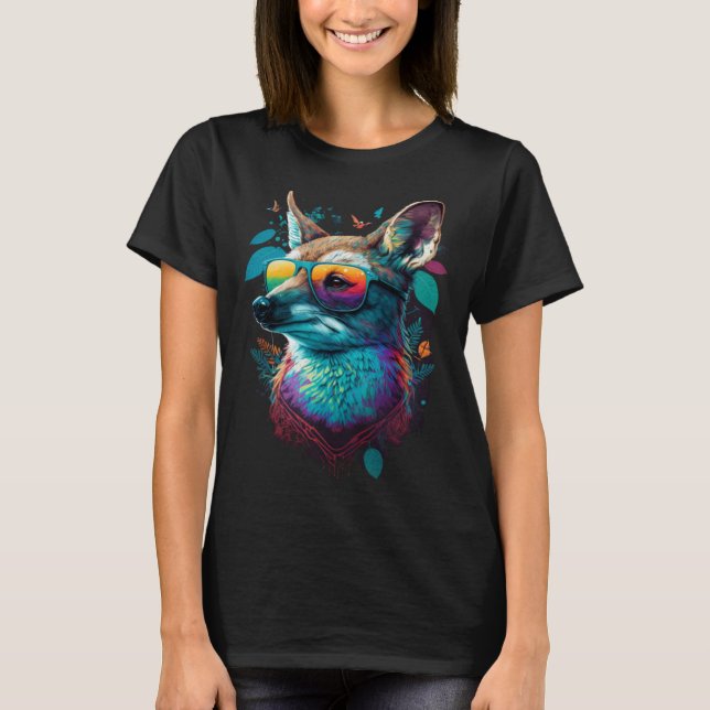 Camiseta Colorful Cute Fox with Sunglasses Animal (Anverso)