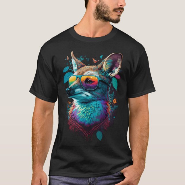 Camiseta Colorful Cute Fox with Sunglasses Animal (Anverso)