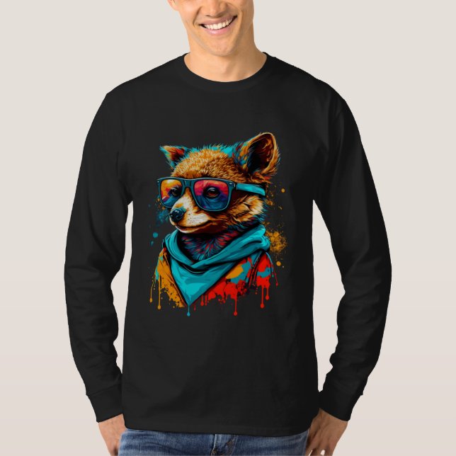 Camiseta Colorful Cute Raccoon with Sunglasses Animal (Anverso)