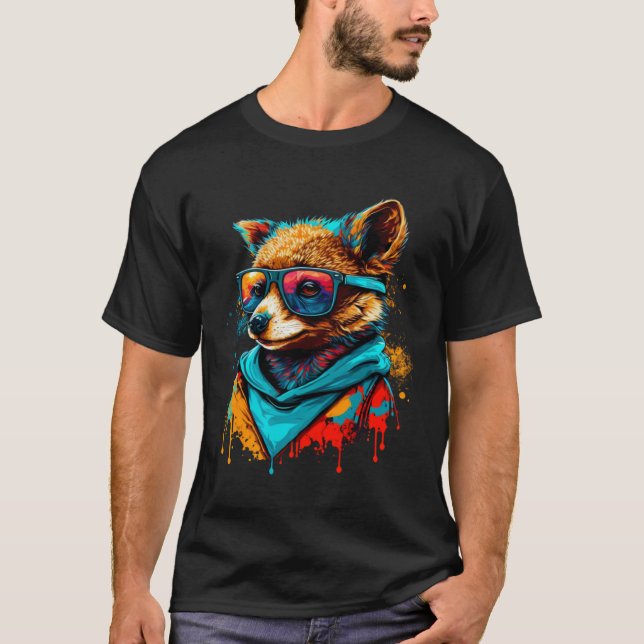 Camiseta Colorful Cute Raccoon with Sunglasses Animal (Anverso)