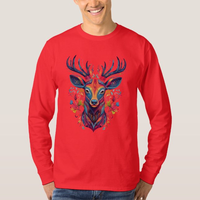 Camiseta Colorful Fairy Deer Head Vector T-Shirt (Anverso)