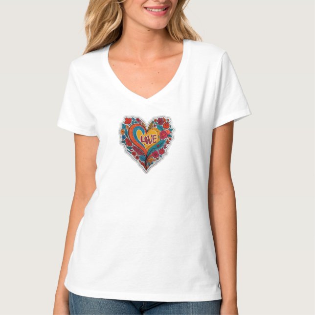Camiseta Colorful Floral Heart Love  | Romantic Design (Anverso)