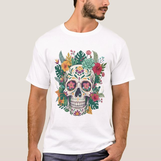 Camiseta Colorful Floral Sugar Skull Illustration (Anverso)