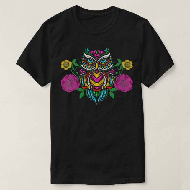 Camiseta Colorful Flower Owl Illustration  (Diseño del anverso)