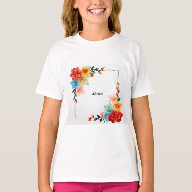 Camiseta Colorful Flowers Frame, TEMPLATE, ADD TEXT (Anverso)