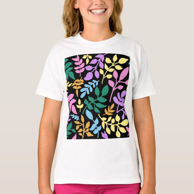 Camiseta Colorful foliage in black background (Anverso)