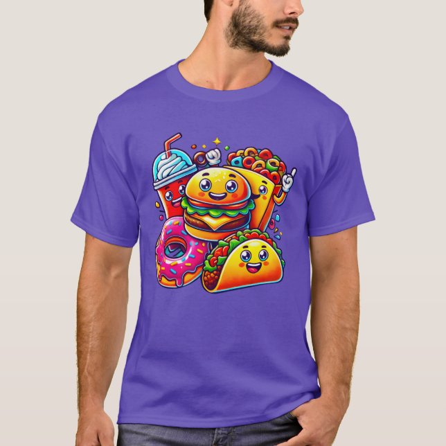 Camiseta Colorful Happy Food Friends Digital Cartoon Art fu (Anverso)