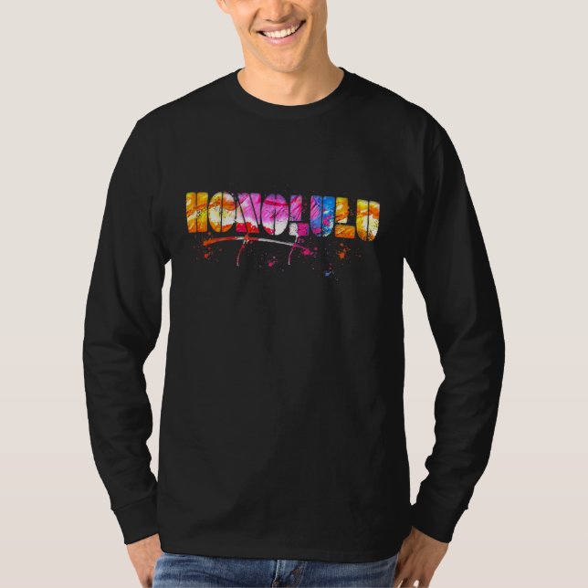 Camiseta Colorful Honolulu Lettering Watercolor Honolulu (Anverso)