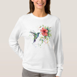 Camiseta Colorful Hummingbird Watercolor Floral Nature Art
