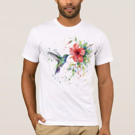 Camiseta Colorful Hummingbird Watercolor Floral Nature Art
