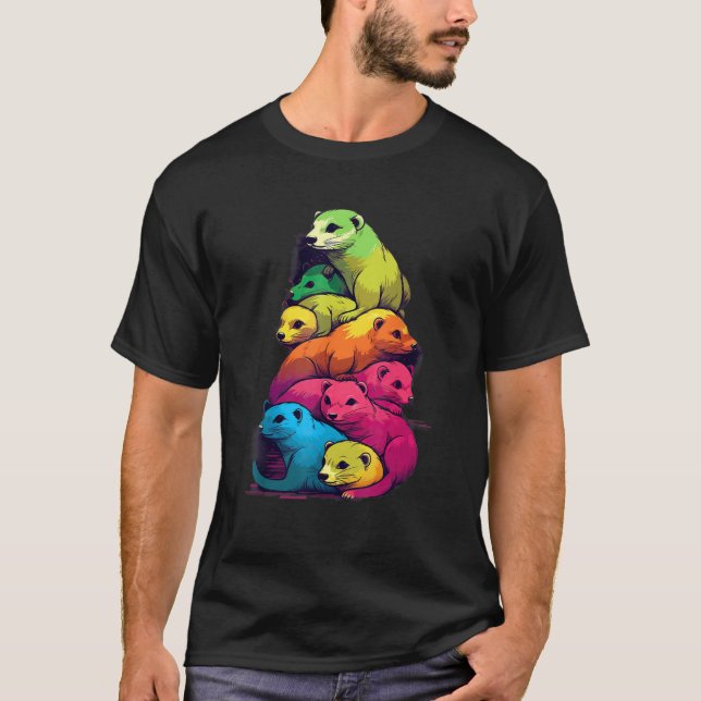 Camiseta Colorful LGBT Pride Ferret Pile (Anverso)