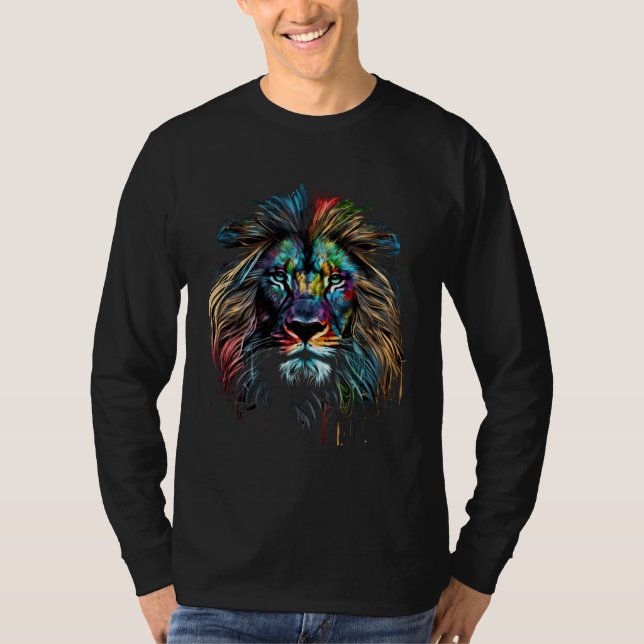 Camiseta Colorful Lion Face Painting Unique Wildlife Animal (Anverso)