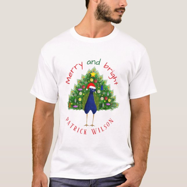Camiseta Colorful Merry and Bright Christmas Tree Peacock (Anverso)