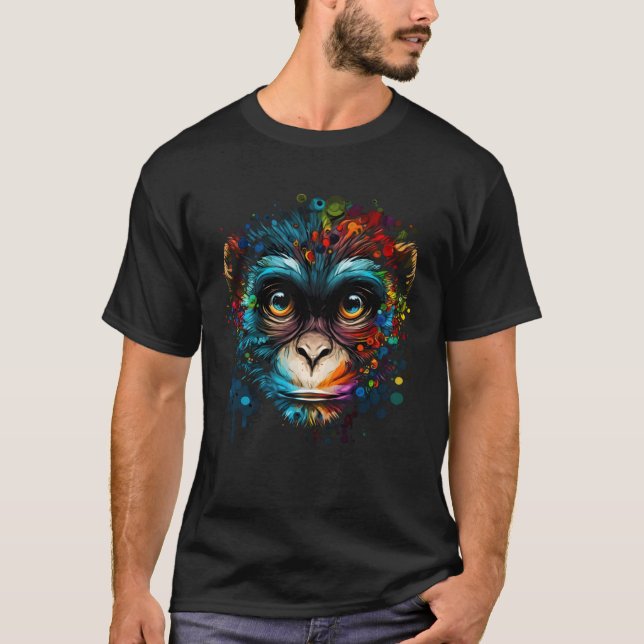 Camiseta Colorful Monkey Face Cute Animal Monkies Painting (Anverso)