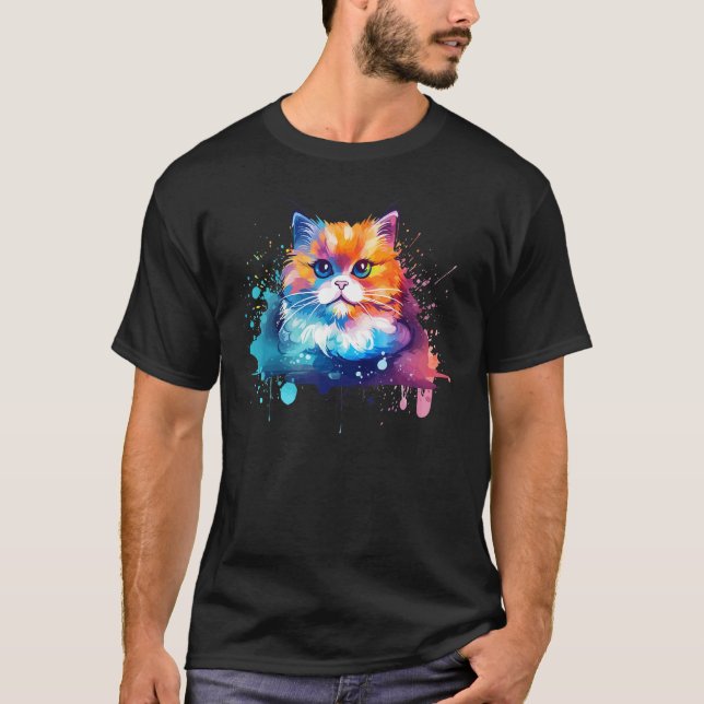 Camiseta Colorful Munchkin Cat Face Splash Art (Anverso)