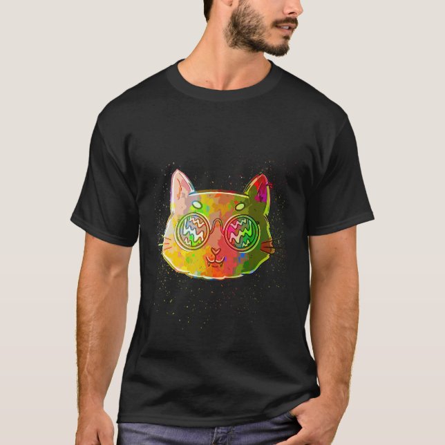Camiseta Colorful Paint Splash 80s Sunglasses Cat (Anverso)