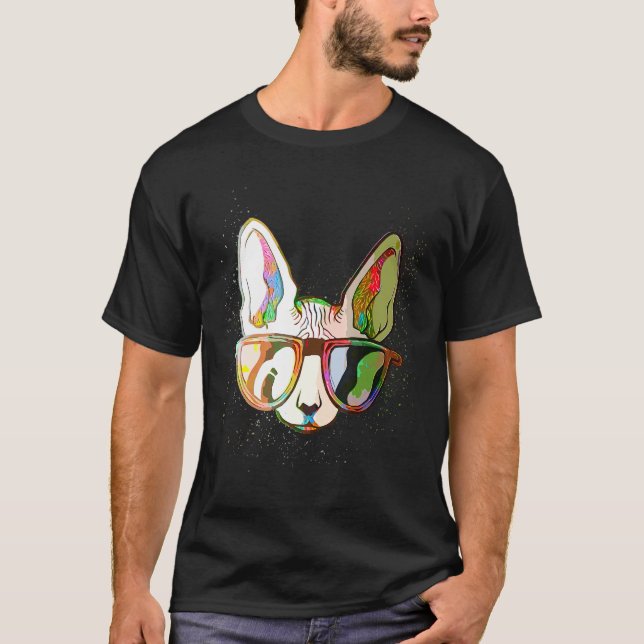 Camiseta Colorful Paint Splash  Sunglasses Sphynx Cat (Anverso)